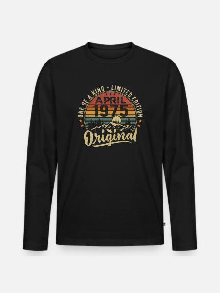 April 1975 Vintage 1975 Birthday Gift - Men's Premium Organic Long Sleeve Shirt - black