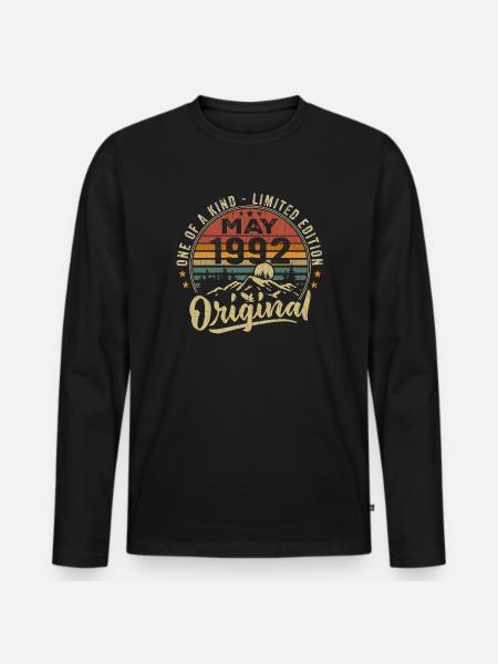 May 1992 Vintage Birthday Gift May 1992 - Men's Premium Organic Long Sleeve Shirt - black