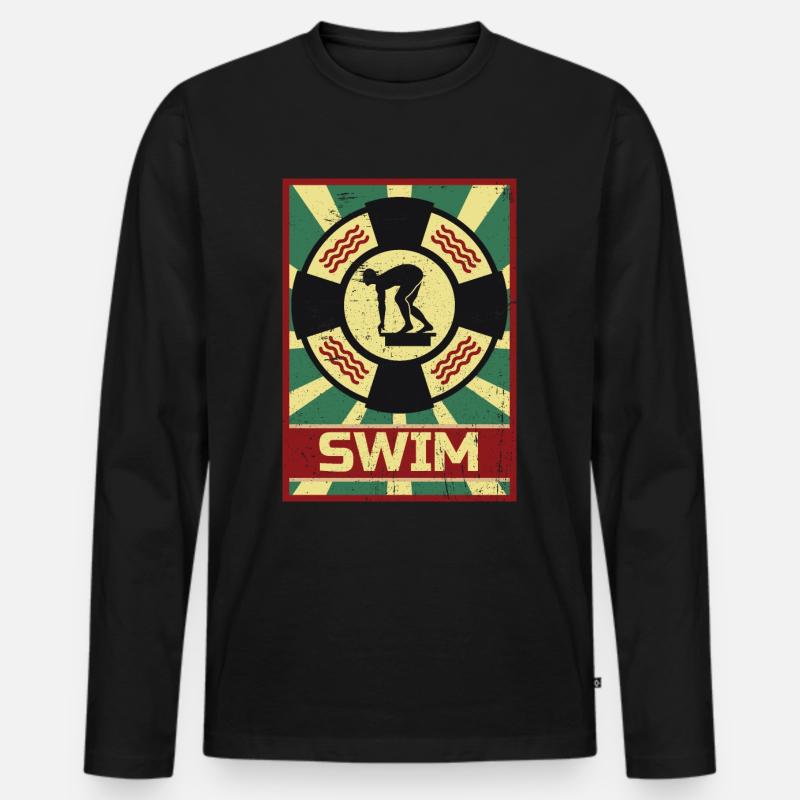 Schwimmen Propaganda - Männer Premium Bio Langarmshirt - Schwarz