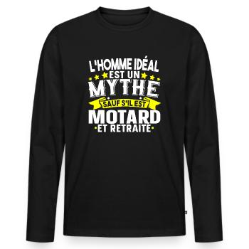 Retraité Motard Moto Papy Retraite Humour Cadeau - T-shirt manches longues Premium bio Homme - noir - Devant - Nico (187cm)