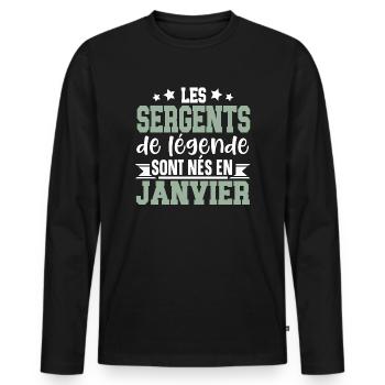 Sergent Militaire Armée Janvier Anniversaire - T-shirt manches longues Premium bio Homme - noir - Devant - Nico (187cm)