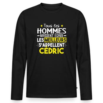 Cédric Prénom Homme Cadeau Humour - T-shirt manches longues Premium bio Homme - noir - Devant - Nico (187cm)
