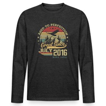 8 years Old Aged to Perfection born in July 2016 - Men's Premium Organic Long Sleeve Shirt - heather anthracite - Front - Nico (187cm)