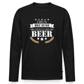 I Run Parce que la bière comme - T-shirt manches longues Premium bio Homme - noir - Devant - Nico (187cm)