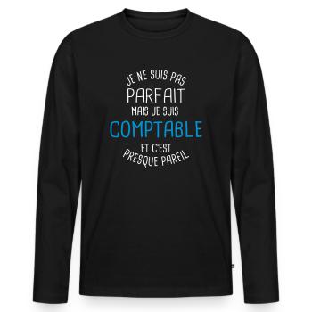 Pas parfait mais comptable - T-shirt manches longues Premium bio Homme - noir - Devant - Nico (187cm)