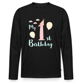 Mein erster Geburtstag - Männer Premium Bio Langarmshirt - Schwarz - Vorne - Nico (187cm)
