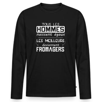 Fromage - Fromager - Fromagerie - Cadeau - Drôle - T-shirt manches longues Premium bio Homme - noir - Devant - Nico (187cm)
