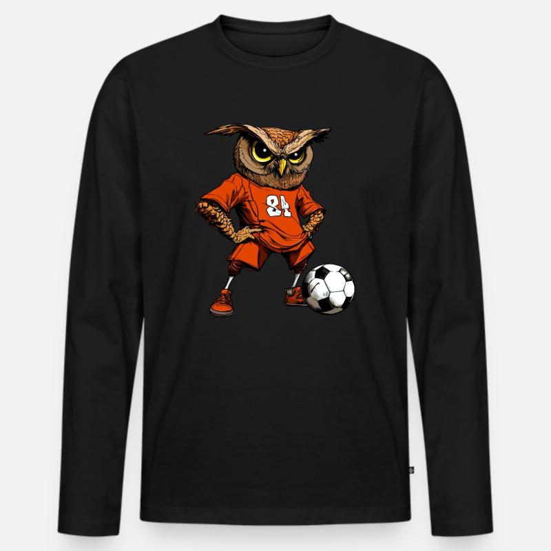 Fussball Eule - Männer Premium Bio Langarmshirt - Schwarz