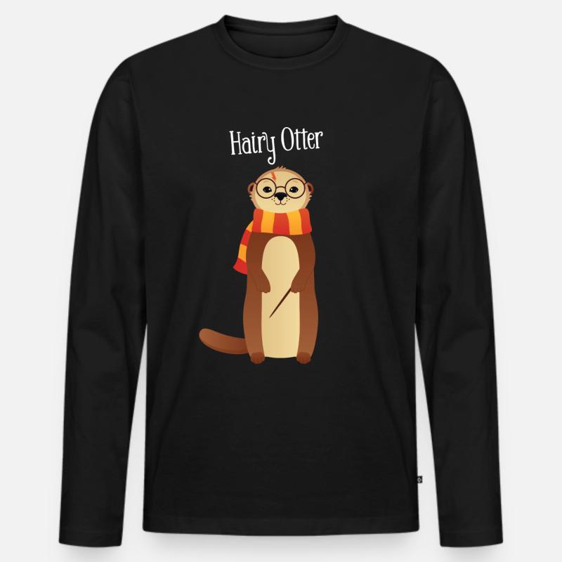 Hairy Otter - Cute Illustration - Männer Premium Bio Langarmshirt - Schwarz