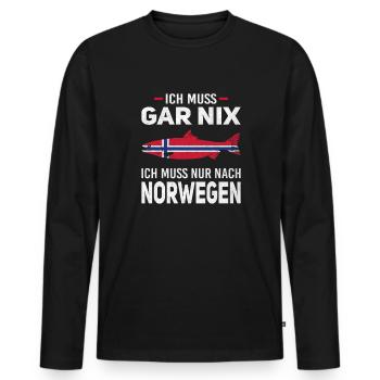 Ich muss gar nix ich muss nur nach Norwegen Reise - Männer Premium Bio Langarmshirt - Schwarz - Vorne - Nico (187cm)