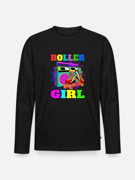 Rollschuhe Geschenk Retro Rollschuh Mädchen - Männer Premium Bio Langarmshirt - Schwarz