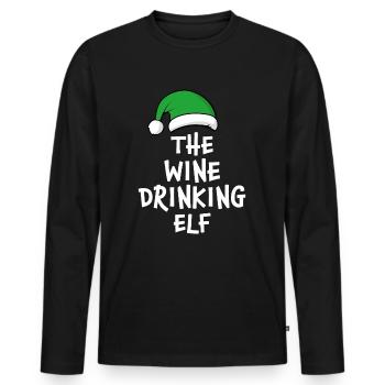 Der Wein trinkende Elf - Männer Premium Bio Langarmshirt - Schwarz - Vorne - Nico (187cm)