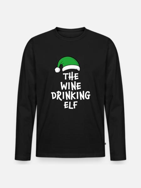 The Wine Drinking Elf - Men's Premium Organic Long Sleeve Shirt - black
