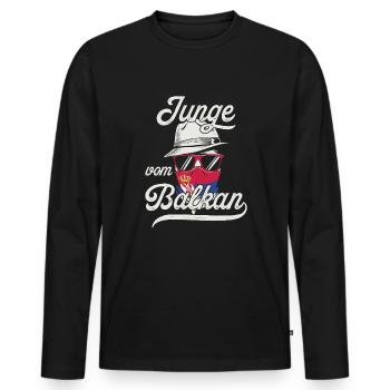 Garçon des Balkans, Yugo, Belgrade, Srbija, Serbie - T-shirt manches longues Premium bio Homme - noir - Devant - Nico (187cm)