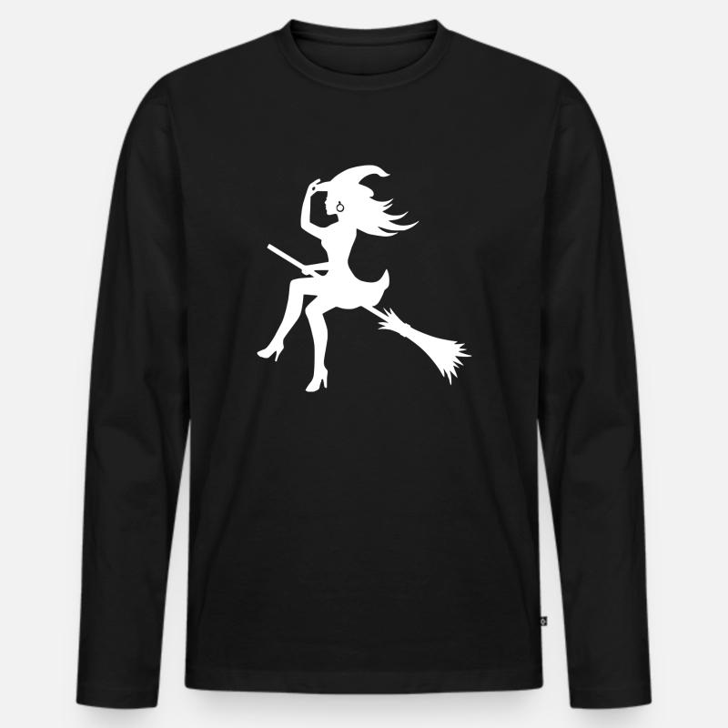 Hexe / Befana auf Besen - Männer Premium Bio Langarmshirt - Schwarz