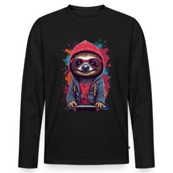 Sloth cool confident skater skateboard - Men's Premium Organic Long Sleeve Shirt - black - Front - Nico (187cm)