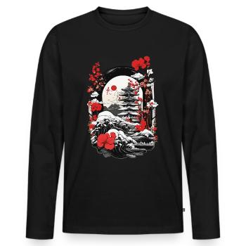 Dojo de fleurs de montagne japonaises - T-shirt manches longues Premium bio Homme - noir - Devant - Nico (187cm)