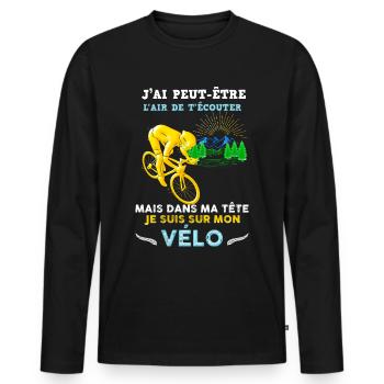 Cycliste Retraité idée cadeau passion vélo - T-shirt manches longues Premium bio Homme - noir - Devant - Nico (187cm)