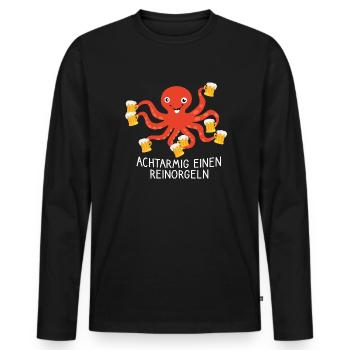 JGA T-Shirt Achtarmig einen reinorgeln - Männer Premium Bio Langarmshirt - Schwarz - Vorne - Nico (187cm)