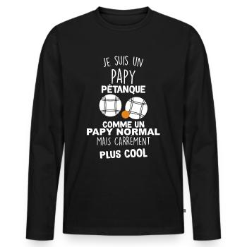 Papy pétanque - T-shirt manches longues Premium bio Homme - noir - Devant - Nico (187cm)