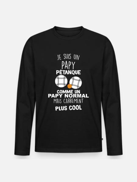 Papy pétanque - T-shirt manches longues Premium bio Homme - noir