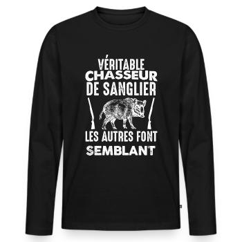 Chasseur de sanglier le vrai de vrai - T-shirt manches longues Premium bio Homme - noir - Devant - Nico (187cm)