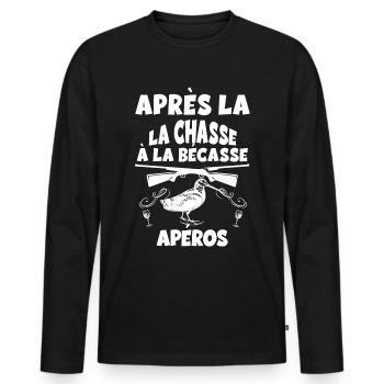 Après la chasse à la bécasse apéro - T-shirt manches longues Premium bio Homme - noir - Devant - Nico (187cm)