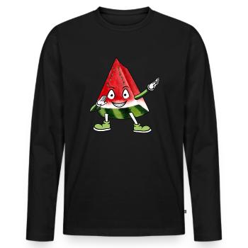 Funny Happy Dabbing Watermelon Wedge National Wate - Men's Premium Organic Long Sleeve Shirt - black - Front - Nico (187cm)