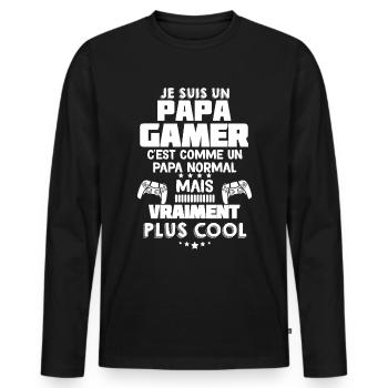 Papa Et Console de Jeux Cadeau Père - T-shirt manches longues Premium bio Homme - noir - Devant - Nico (187cm)