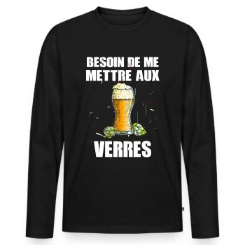 Bière Apéro Et Expression Marrante Pour Papa - T-shirt manches longues Premium bio Homme - noir - Devant - Nico (187cm)