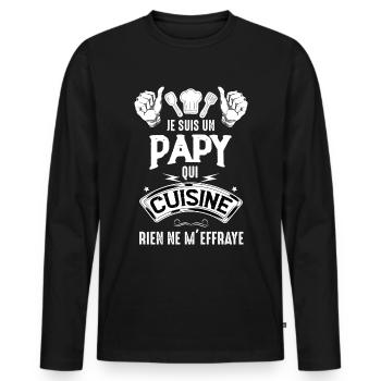 Papy A La Cuisine Le Top Humour Papy Cuisinier - T-shirt manches longues Premium bio Homme - noir - Devant - Nico (187cm)