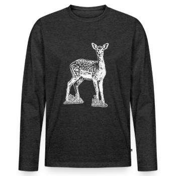 Cerf noir et blanc - T-shirt manches longues Premium bio Homme - anthracite chiné - Devant - Nico (187cm)