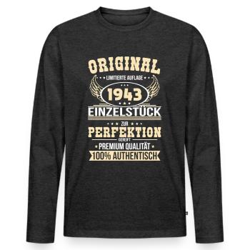 81. Geburtstag - Original 1943 Einzelstück - Männer Premium Bio Langarmshirt - Anthrazit meliert - Vorne - Nico (187cm)