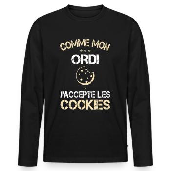 Comme mon ordi j'accepte les Cookies - Humour - T-shirt manches longues Premium bio Homme - noir - Devant - Nico (187cm)