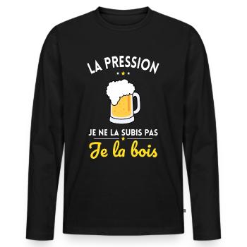 La Pression je ne la Subis Pas - Je la bois - T-shirt manches longues Premium bio Homme - noir - Devant - Nico (187cm)