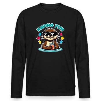 Funny sea otter in sunglasses refreshes himself - Men's Premium Organic Long Sleeve Shirt - black - Front - Nico (187cm)