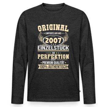 18e anniversaire - Pièce unique originale 2007 - T-shirt manches longues Premium bio Homme - anthracite chiné - Devant - Nico (187cm)