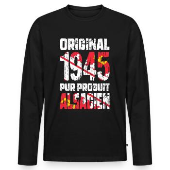 80th Anniversary - Original - 1945 - Alsatian - Men's Premium Organic Long Sleeve Shirt - black - Front - Nico (187cm)