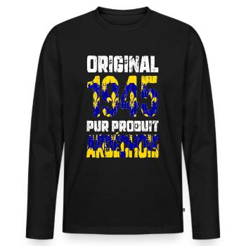 80-jähriges Jubiläum - Original - 1945 - Ardèche - Männer Premium Bio Langarmshirt - Schwarz - Vorne - Nico (187cm)