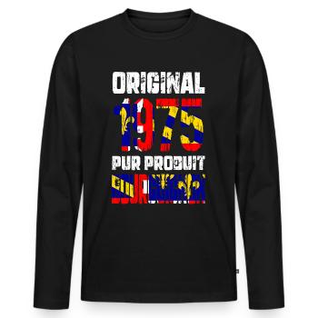 50. Jubiläum - Original - 1975 Burgundisch - Männer Premium Bio Langarmshirt - Schwarz - Vorne - Nico (187cm)