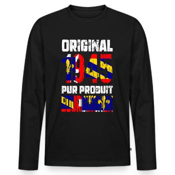 Anniversaire 80 ans - Original - 1945 Bourguignon - T-shirt manches longues Premium bio Homme - noir - Devant - Nico (187cm)