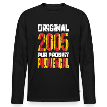 Anniversaire 20 ans - Original 2005 - Provençal - T-shirt manches longues Premium bio Homme - noir - Devant - Nico (187cm)
