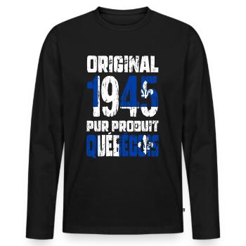 Anniversaire 80 ans - Original 1945 - Québécois - T-shirt manches longues Premium bio Homme - noir - Devant - Nico (187cm)