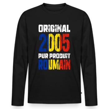20th Anniversary - Original 2005 - Romanian - Men's Premium Organic Long Sleeve Shirt - black - Front - Nico (187cm)