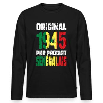 80th Anniversary - Original 1945 - Senegalese - Men's Premium Organic Long Sleeve Shirt - black - Front - Nico (187cm)