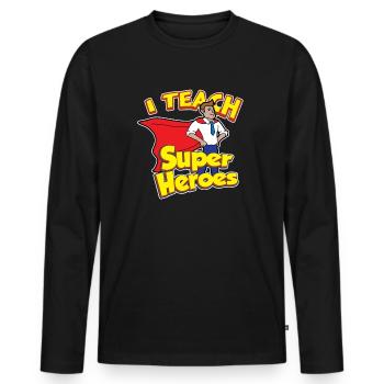 Journée des enseignants Super-héros Cadeau de l’enseignant - T-shirt manches longues Premium bio Homme - noir - Devant - Nico (187cm)