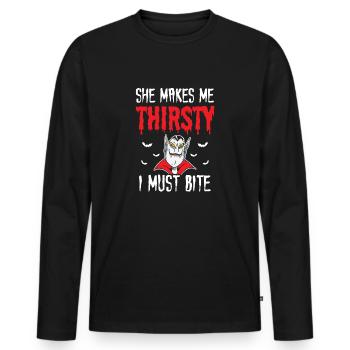 Halloween elle me donne soif doit mordre le vampire - T-shirt manches longues Premium bio Homme - noir - Devant - Nico (187cm)