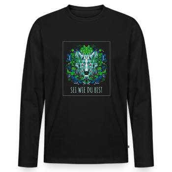 Fantasy Wolf für Kinder mit Spruch SEI WIE DU BIST - Männer Premium Bio Langarmshirt - Schwarz - Vorne - Nico (187cm)