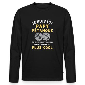 Pétanque Homme Papy Pétanque Cadeaux Bouliste - T-shirt manches longues Premium bio Homme - noir - Devant - Nico (187cm)