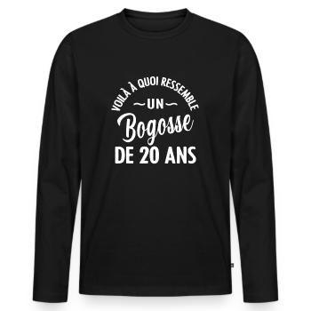 bogosse cadeau anniversaire 20 ans - T-shirt manches longues Premium bio Homme - noir - Devant - Nico (187cm)